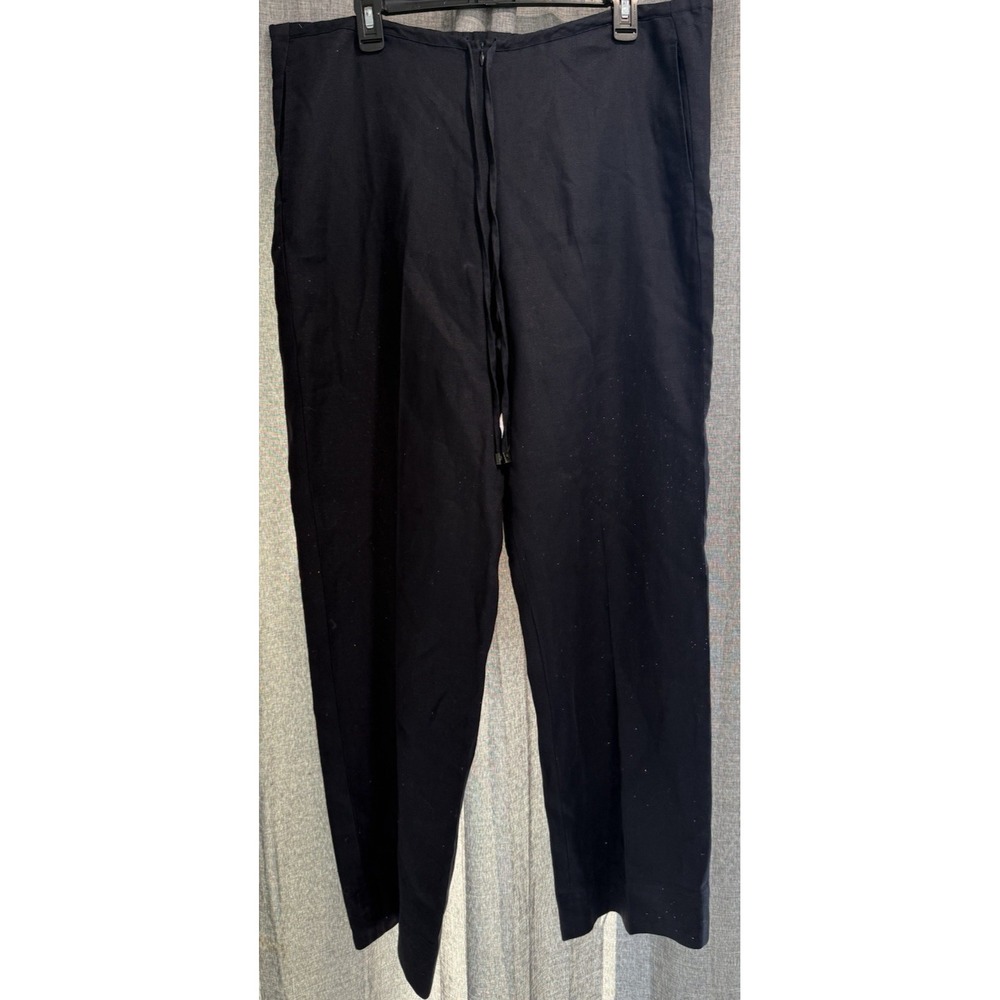 Dana Buchman 100% Linen Black Trouser Pants Sz 8 Pockets Drawstring Zip Hi Rise